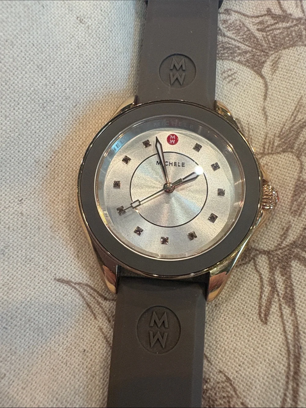 Michele Silver Dial Watch with Gray Strap
